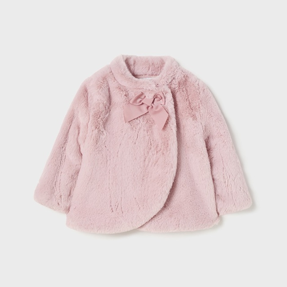 Size 18 months Mayoral Blush Pink Faux Fur Cape with Bow
